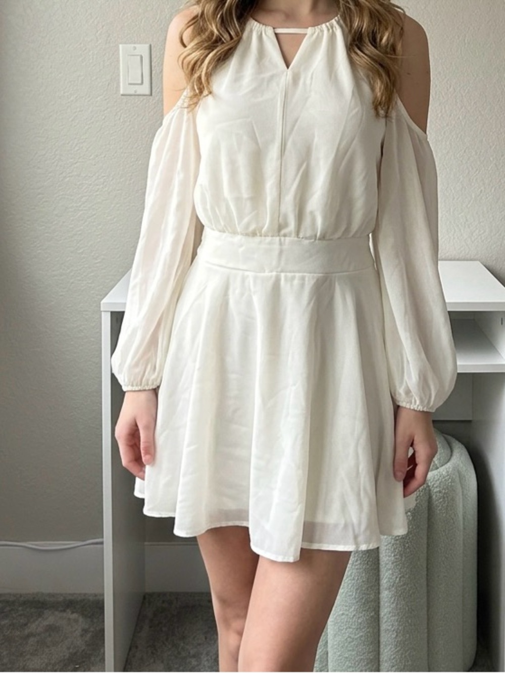 Open-Shoulder White Halter Dress